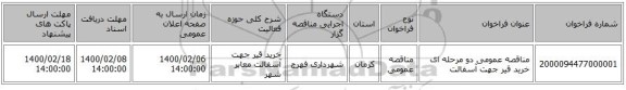 مناقصه عمومی دو مرحله ای خرید قیر جهت آسفالت