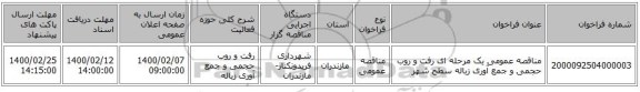 مناقصه عمومی یک مرحله ای رفت و روب حجمی و جمع آوری زباله سطح شهر 
