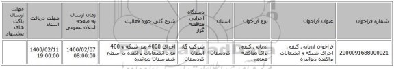 فراخوان ارزیابی کیفی اجرای شبکه و انشعابات پراکنده دیواندره