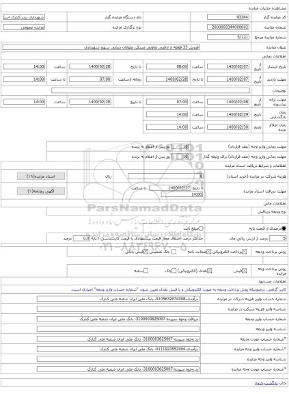فروش 33 قطعه از اراضی تعاونی مسکن ملوانان دریایی سهم شهرداری