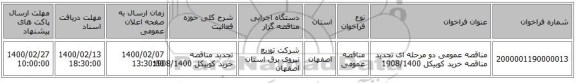 مناقصه عمومی دو مرحله ای تجدید مناقصه خرید  کوبیکل 1908/1400