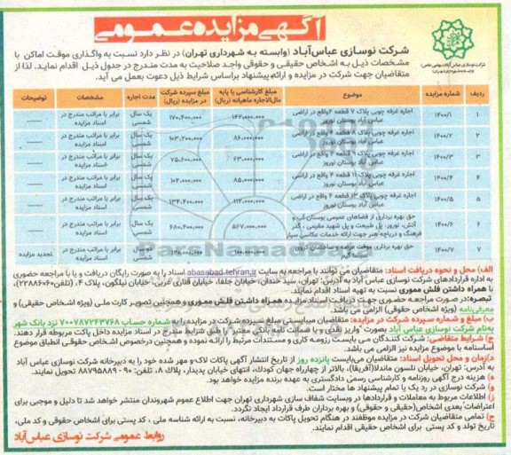 مزایده واگذاری موقت اماکن 