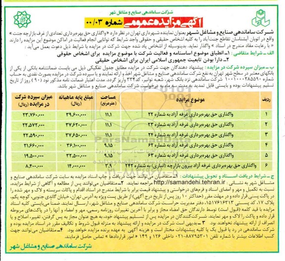 مزایده عمومی واگذاری حق بهره برداری غرفه آزاد...