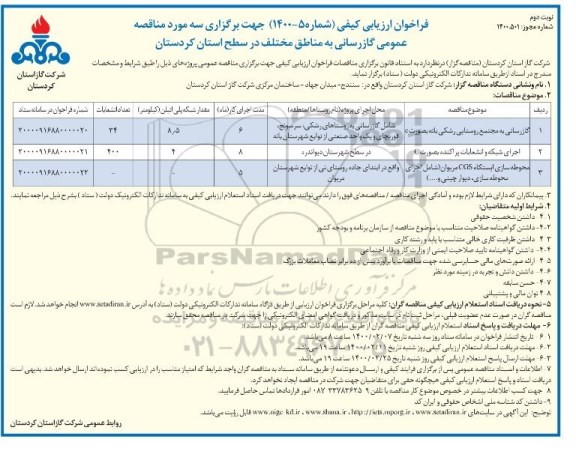 فراخوان ارزیابی کیفی، فراخوان ارزیابی کیفی گازرسانی به مجتمع روستایی - نوبت دوم 