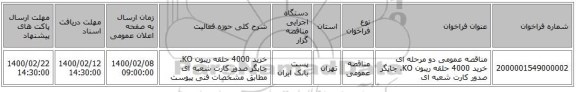 مناقصه عمومی دو مرحله ای خرید 4000 حلقه ریبون KO، چاپگر صدور کارت شعبه ای 