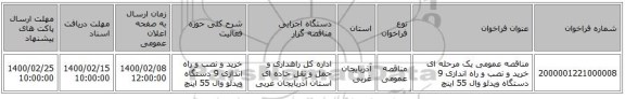 مناقصه عمومی یک مرحله ای خرید و نصب و راه اندازی 9 دستگاه ویدئو وال 55 اینچ    