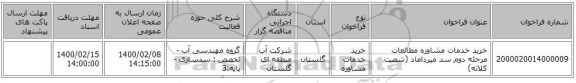 خرید خدمات مشاوره مطالعات مرحله دوم سد میرداماد (شصت کلاته)