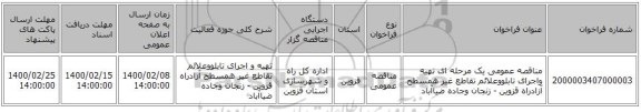 مناقصه عمومی یک مرحله ای تهیه واجرای تابلووعلائم تقاطع غیر همسطح آزادراه  قزوین - زنجان وجاده ضیاآباد