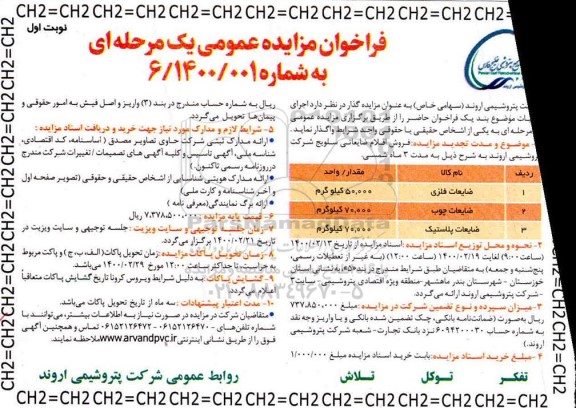 فراخوان مزایده ، فراخوان مزایده فروش اقلام ضایعاتی ...