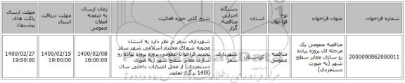 مناقصه عمومی یک مرحله ای پروژه پیاده رو سازی معابر سطح شهر (به صورت دستمزدی)