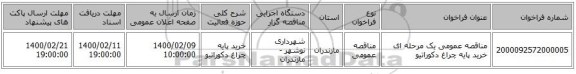 مناقصه عمومی یک مرحله ای خرید پایه چراغ دکوراتیو