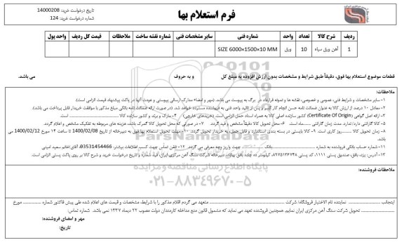 استعلام، استعلام ​آهن ورق سیاه 