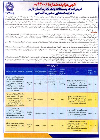 مزایده ،مزایده فروش املاک و مستغلات کاربری مسکونی و گاوداری