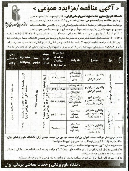 مزایده واگذاری مشارکتی واحد آندوسکوپی ....