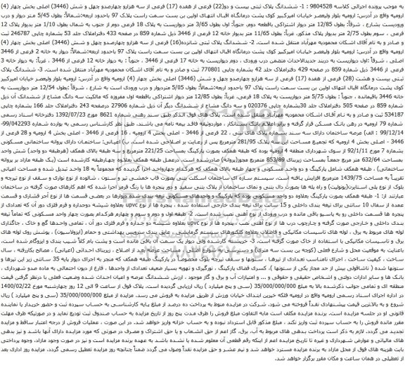 آگهی مزایده ششدانگ پلاک ثبتی بیست و دو(22) فرعی از هفده (17) فرعی از سه هزارو چهارصدو چهل و شش 