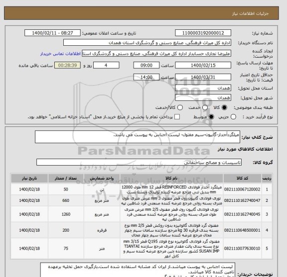 استعلام میلگردآجدار-گابیون-سیم مفتول- لیست اجناس به پیوست می باشد.