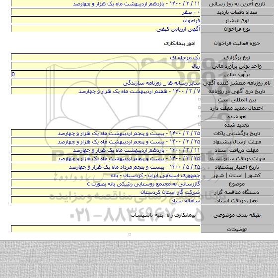 گازرسانی به مجتمع روستایی رشکی بانه بصورت c