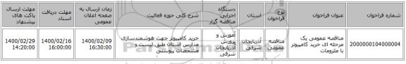 مناقصه عمومی یک مرحله ای خرید کامپیوتر با ملزومات