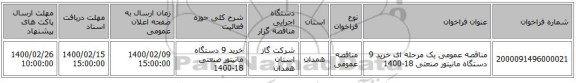 مناقصه عمومی یک مرحله ای خرید 9 دستگاه مانیتور صنعتی  18-1400