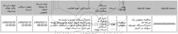 مناقصه عمومی یک مرحله ای اجاره7دستگاه خودروی سواری در اختیار