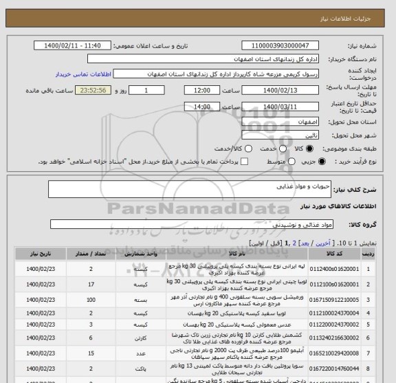 استعلام حبوبات و مواد غذایی