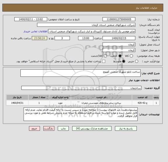 استعلام ساخت تابلو شهرک صنعتی کهنوج