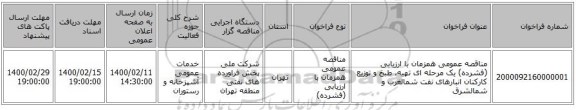 مناقصه عمومی همزمان با ارزیابی (فشرده) یک مرحله ای تهیه، طبخ و توزیع کارکنان انبارهای نفت شمالغرب و شمالشرق