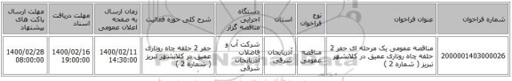 مناقصه عمومی یک مرحله ای حفر 2 حلقه چاه روتاری عمیق در کلانشهر تبریز ( شماره 2 )