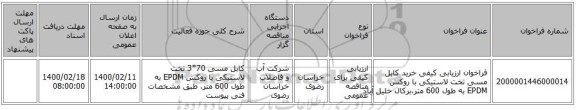 فراخوان ارزیابی کیفی خرید کابل مسی تخت لاستیکی با روکش EPDM به طول 600 متر،برکال خلیل آباد 