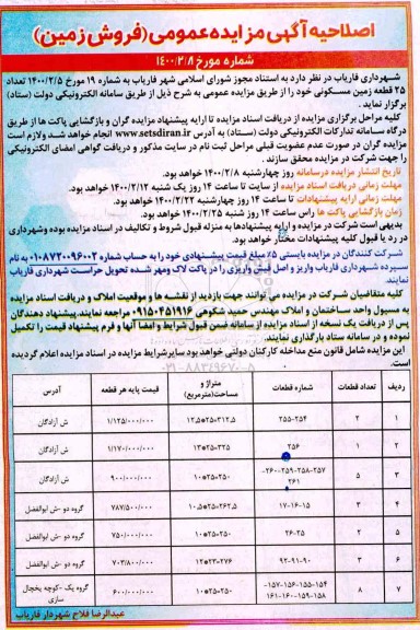 مزایده،مزایده فروش 25 قطعه زمین مسکونی 