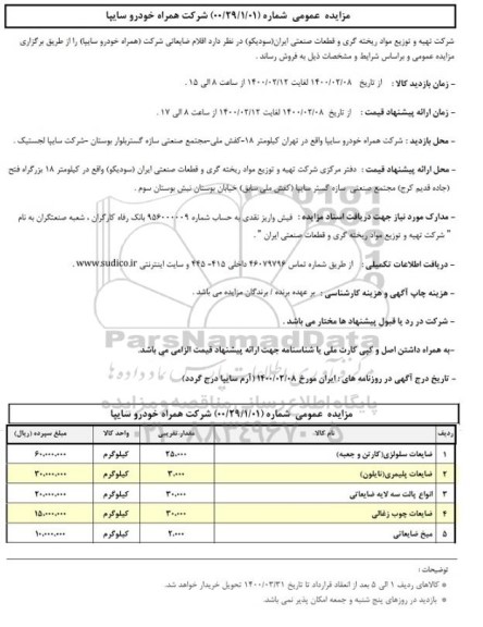 مزایده، مزایده ضایعات سلولزی