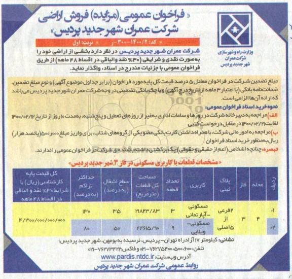 آگهی مزایده،مزایده فروش اراضی کاربری مسکونی اپارتمانی