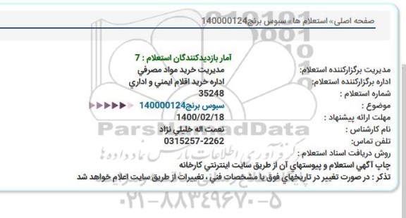 استعلام, استعلام  سبوس برنج