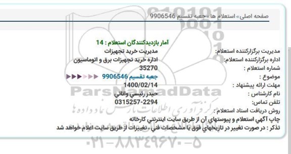 استعلام,استعلام خرید جعبه تقسیم