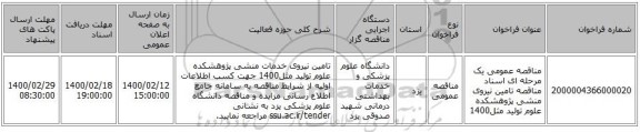 مناقصه عمومی یک مرحله ای اسناد مناقصه تامین نیروی منشی پژوهشکده علوم تولید مثل1400