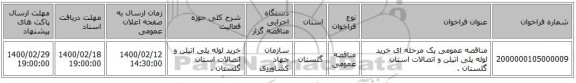 مناقصه عمومی یک مرحله ای خرید لوله پلی اتیلن و اتصالات استان گلستان . 