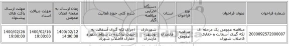 مناقصه عمومی یک مرحله ای لکه گیری آسفالت و حفاری فاضلاب شهری
