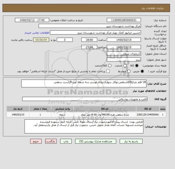 استعلام 18 قلم چراغLEDسقفی،توکار ،دیواری،روکار،لوستر سه شعله آویز،اگزاست سقفی