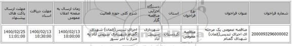 مناقصه عمومی یک مرحله ای اجرای تندیس(اِلمان) شهدای گمنام 