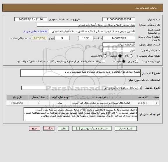 استعلام نقشه برداری طرح هادی و حریم روستای شادآباد علیا شهرستان تبریز