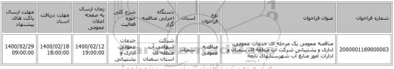 مناقصه عمومی یک مرحله ای خدمات عمومی، اداری و پشتیبانی شرکت آب منطقه ای سمنان و ادارات امور منابع آب شهرستانهای تابعه