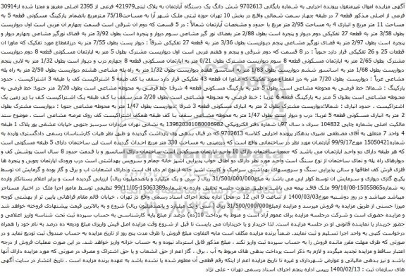 مزایده فروش شش دانگ یک دستگاه آپارتمان