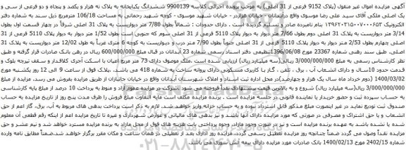 مزایده ششدانگ یکبابخانه