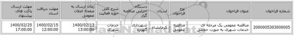 مناقصه عمومی یک مرحله ای خدمات شهری به صورت حجمی