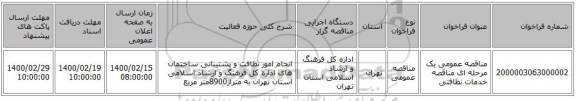 مناقصه عمومی یک مرحله ای مناقصه خدمات نظافتی