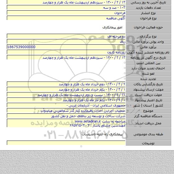 عملیات اجرایی احداث باقیمانده کنار گذر شمالغربی میاندوآب