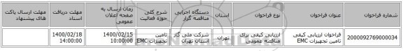 فراخوان ارزیابی کیفی تامین تجهیزات EMC