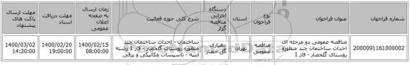 مناقصه عمومی دو مرحله ای احداث ساختمان چند منظوره روستای گلحصار - فاز 1