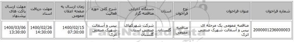 مناقصه عمومی یک مرحله ای بیس و آسفالت شهرک صنعتی اترک