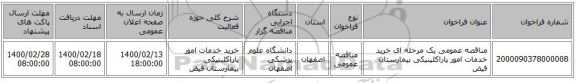 مناقصه عمومی یک مرحله ای خرید خدمات امور پاراکلینیکی بیمارستان فیض